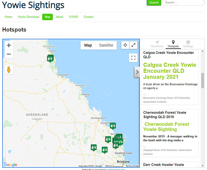 Yowie sighting hotspots QLD